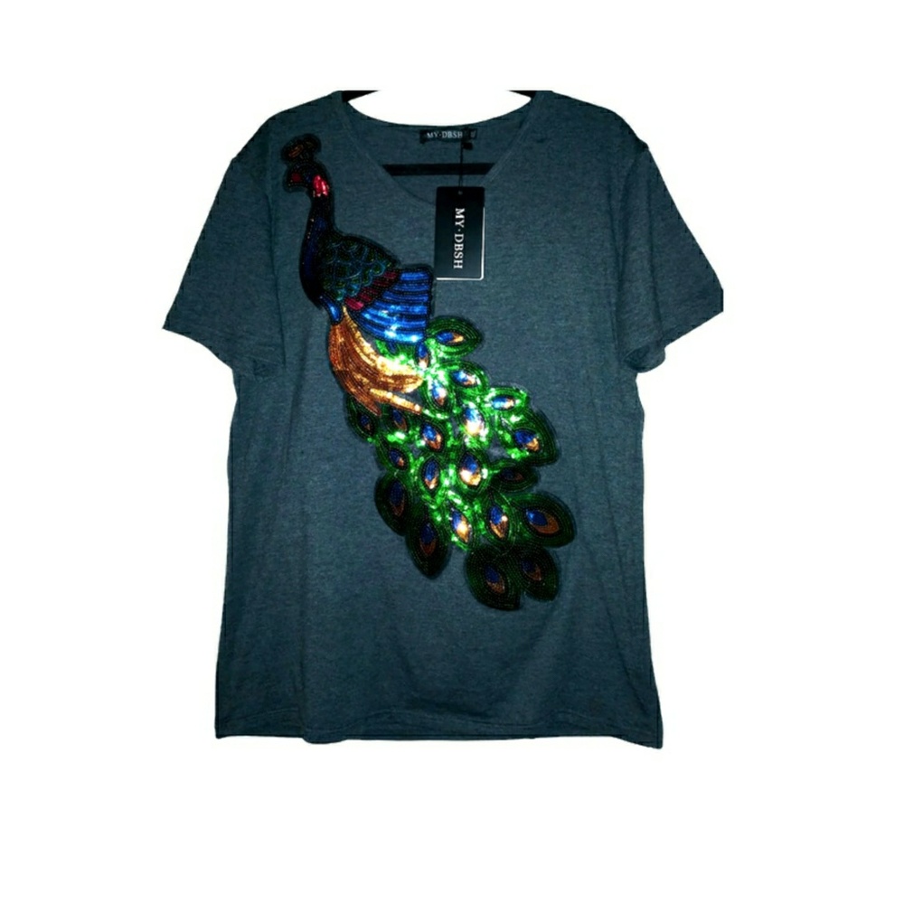 REALLY CUTE PLUS SIZE T-SHIRT WITH PEACOCK 4XL